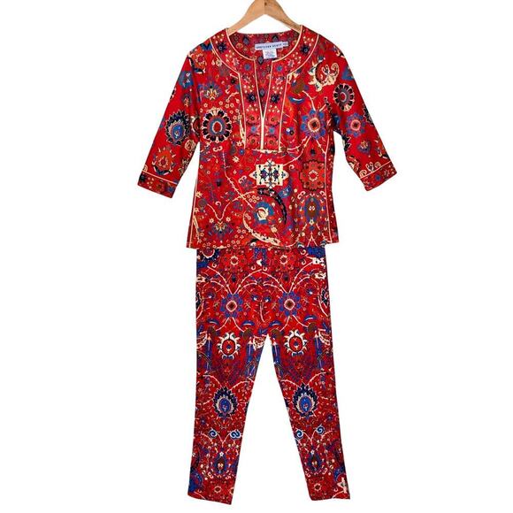 Gretchen Scott Set Jersey Split Neck Tunic Magic Carpet Stretchy Pants Electic - Picture 13 of 16